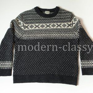 LL Bean Warm 100% Wool Sweater Size L Made in Norway Like Dale of Norway Design